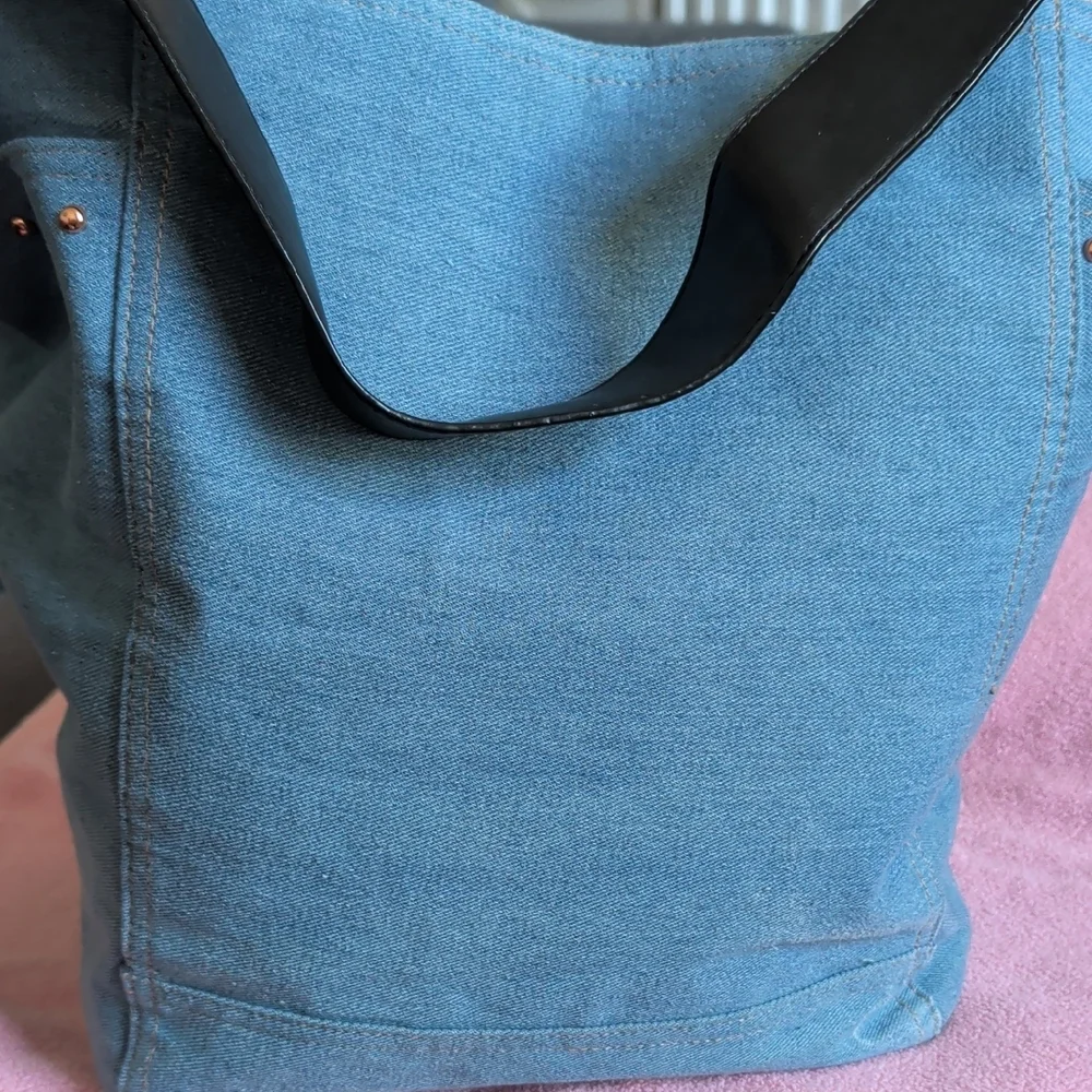 Victoria's Secret Blue Canvas Tote with Rose-Gold Accents